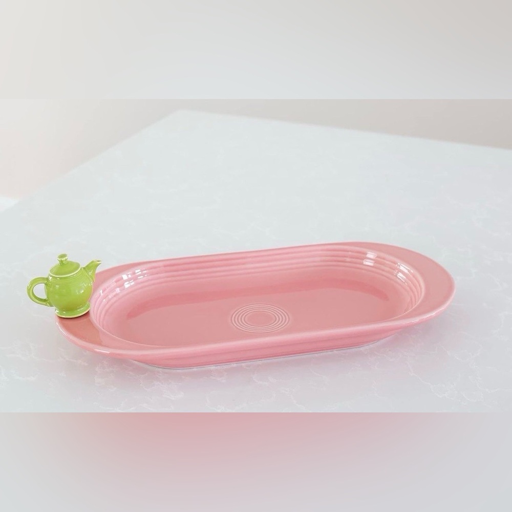 NORA FLEMING Fiesta Peony pink Bread Tray with mini teapot pitcher - NEW in box